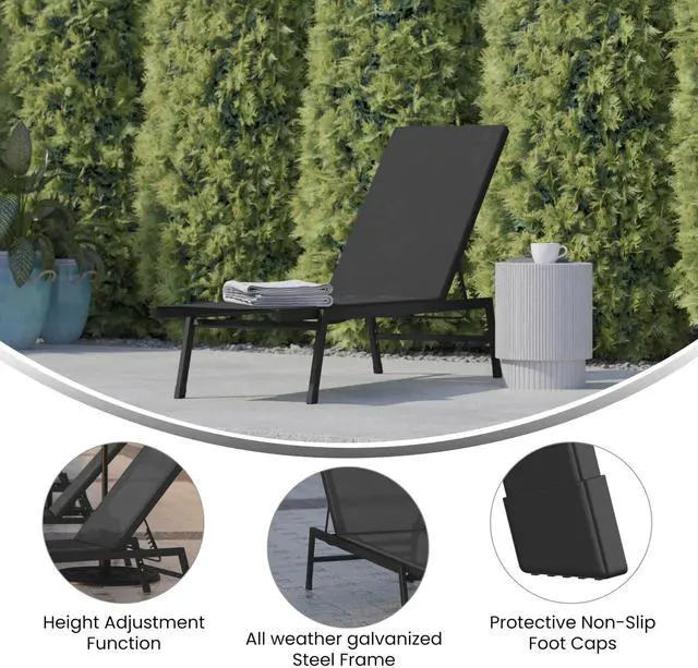 Alt view image 11 of 14 - Flash Furniture Brazos Adjustable Chaise Lounge Chair Black (JJLC326BKBK)