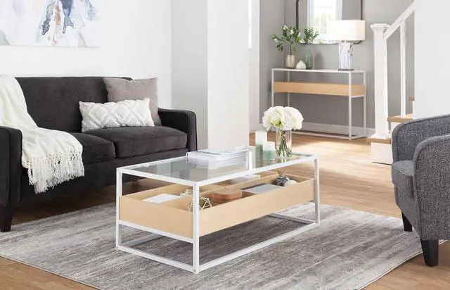 Alt view image 2 of 7 - LumiSource Display Coffee Table, Center Table for Living Room, Glass Coffee Table with Storage, Wood Coffee Table, Small Coffee Tables for Living Room, Living Room Tables