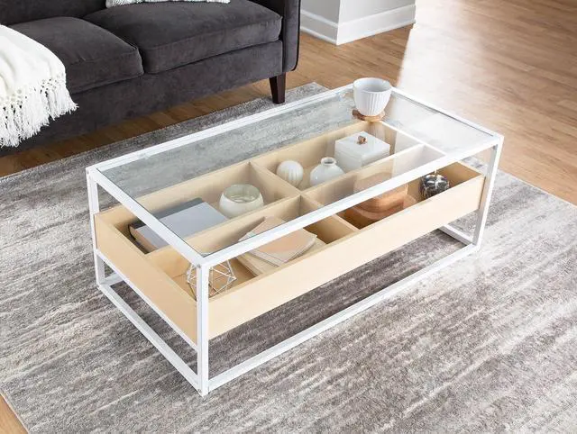 Alt view image 7 of 7 - LumiSource Display Coffee Table, Center Table for Living Room, Glass Coffee Table with Storage, Wood Coffee Table, Small Coffee Tables for Living Room, Living Room Tables