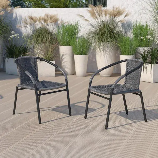 Alt view image 16 of 20 - Lila 2 Pack Gray Rattan Indoor-Outdoor Restaurant Stack Chair