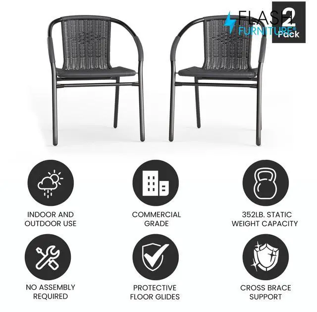 Alt view image 18 of 20 - Lila 2 Pack Gray Rattan Indoor-Outdoor Restaurant Stack Chair