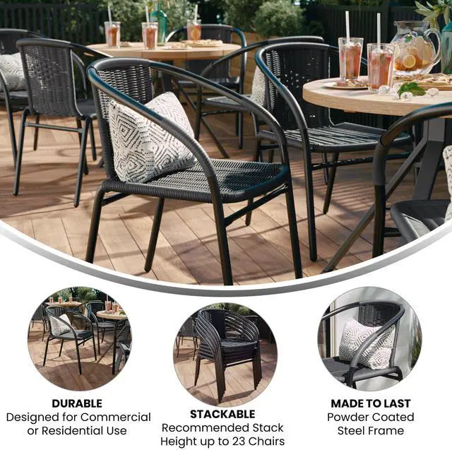 Alt view image 20 of 20 - Lila 2 Pack Gray Rattan Indoor-Outdoor Restaurant Stack Chair