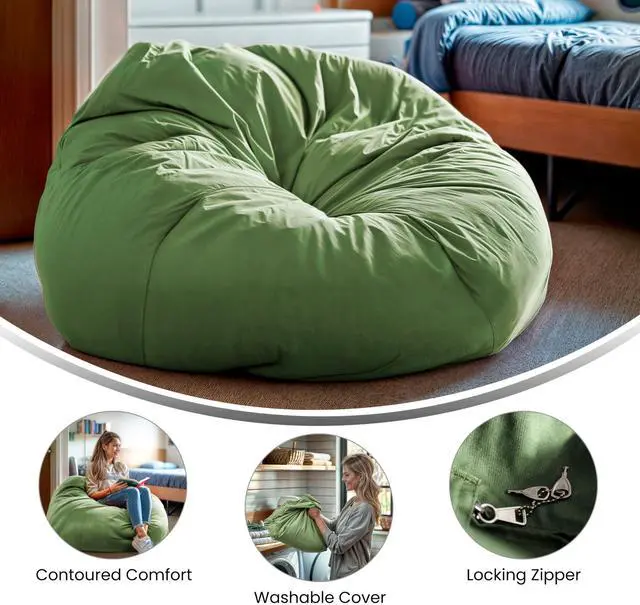 Alt view image 17 of 19 - Oversized Solid Green Bean Bag Chair