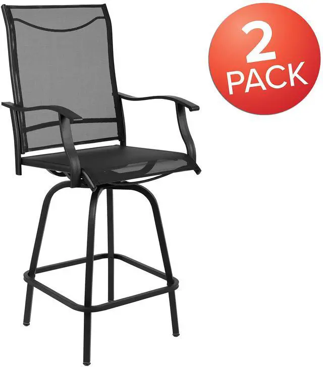 Alt view image 10 of 14 - Patio Bar Height Stools Set of 2, All-Weather Textilene Swivel Patio Stools and Deck Chairs with High Back & Armrests in Black