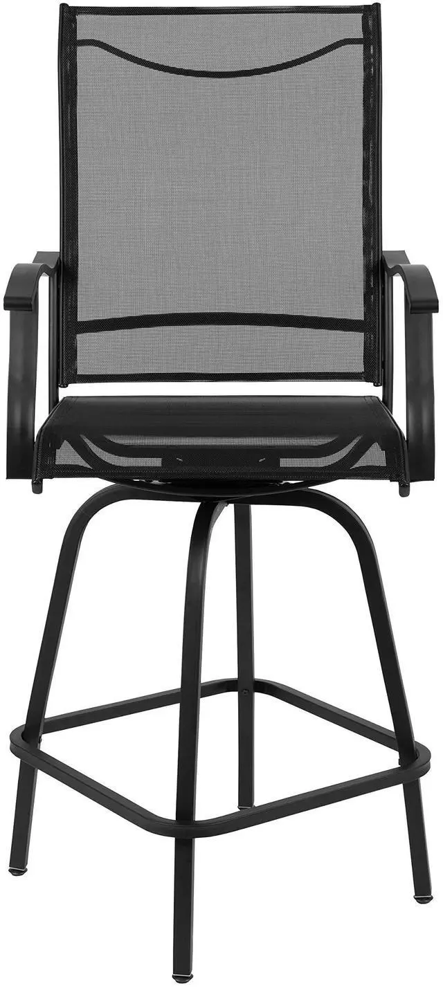 Alt view image 12 of 14 - Patio Bar Height Stools Set of 2, All-Weather Textilene Swivel Patio Stools and Deck Chairs with High Back & Armrests in Black
