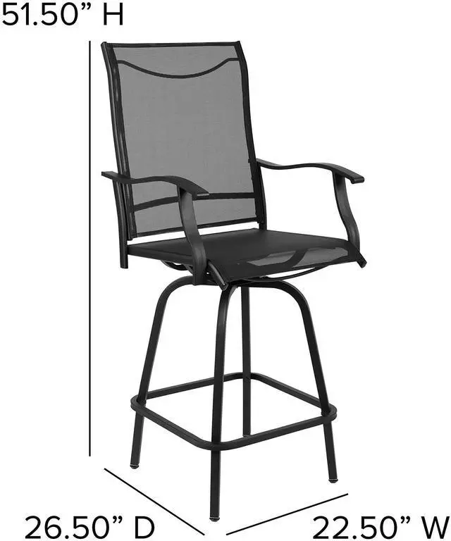 Alt view image 13 of 14 - Patio Bar Height Stools Set of 2, All-Weather Textilene Swivel Patio Stools and Deck Chairs with High Back & Armrests in Black
