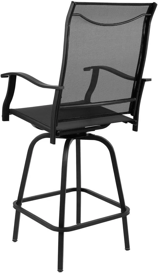 Alt view image 14 of 14 - Patio Bar Height Stools Set of 2, All-Weather Textilene Swivel Patio Stools and Deck Chairs with High Back & Armrests in Black