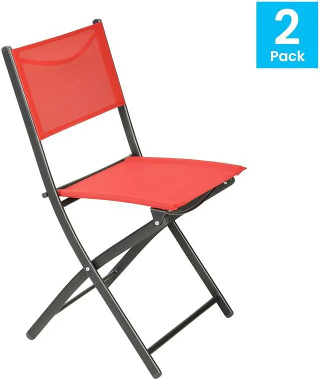 Alt view image 3 of 7 - Flash Furniture Brazos Commercial Indoor-Outdoor Folding Chairs, Flex Comfort Backs/Seats, Metal Frames, Portable Lightweight Foldable Design, Set of 2, Red/Black