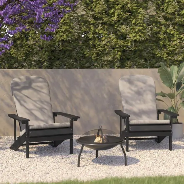 Alt view image 14 of 20 - Charlestown Set of 2 All-Weather Poly Resin Wood Adirondack Chairs in Slate Gray with Cream Cushions for Deck, Porch, and Patio