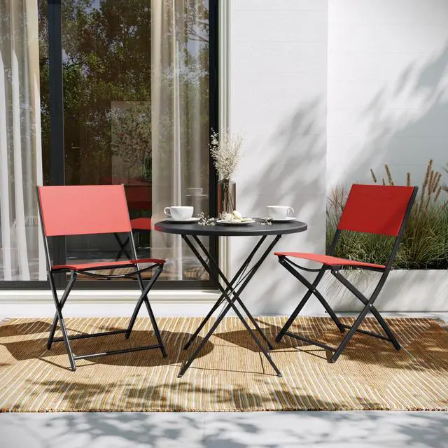 Alt view image 4 of 7 - Flash Furniture Brazos Commercial Indoor-Outdoor Folding Chairs, Flex Comfort Backs/Seats, Metal Frames, Portable Lightweight Foldable Design, Set of 2, Red/Black