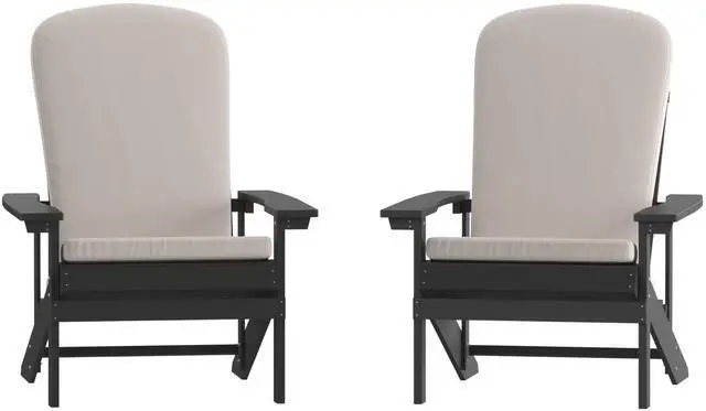 Alt view image 15 of 20 - Charlestown Set of 2 All-Weather Poly Resin Wood Adirondack Chairs in Slate Gray with Cream Cushions for Deck, Porch, and Patio