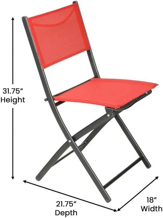Alt view image 6 of 7 - Flash Furniture Brazos Commercial Indoor-Outdoor Folding Chairs, Flex Comfort Backs/Seats, Metal Frames, Portable Lightweight Foldable Design, Set of 2, Red/Black