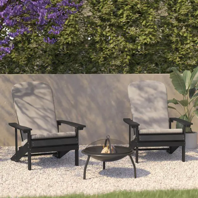 Alt view image 17 of 20 - Charlestown Set of 2 All-Weather Poly Resin Wood Adirondack Chairs in Slate Gray with Cream Cushions for Deck, Porch, and Patio