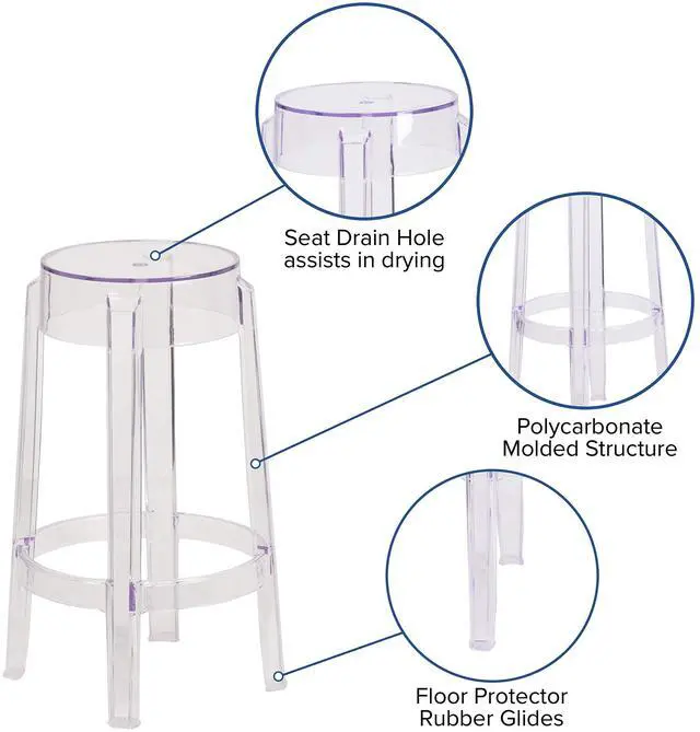 Alt view image 12 of 15 - 25.75'' High Transparent Counter Height Stool