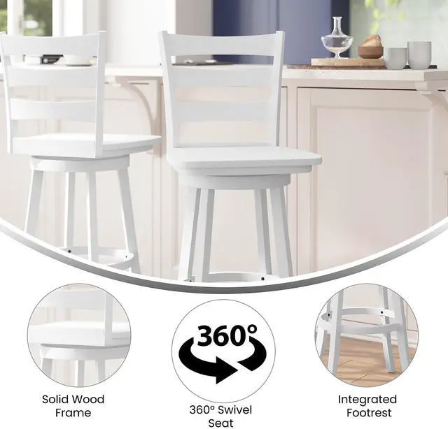 Alt view image 10 of 14 - Flash Furniture Liesel Classic Solid Wood Ladder Back Barstool Antique White Wash (ESUN31WS29WH)