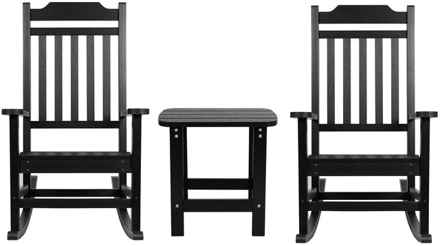 Alt view image 15 of 20 - Set of 2 Winston All-Weather Poly Resin Rocking Chairs with Accent Side Table in Black