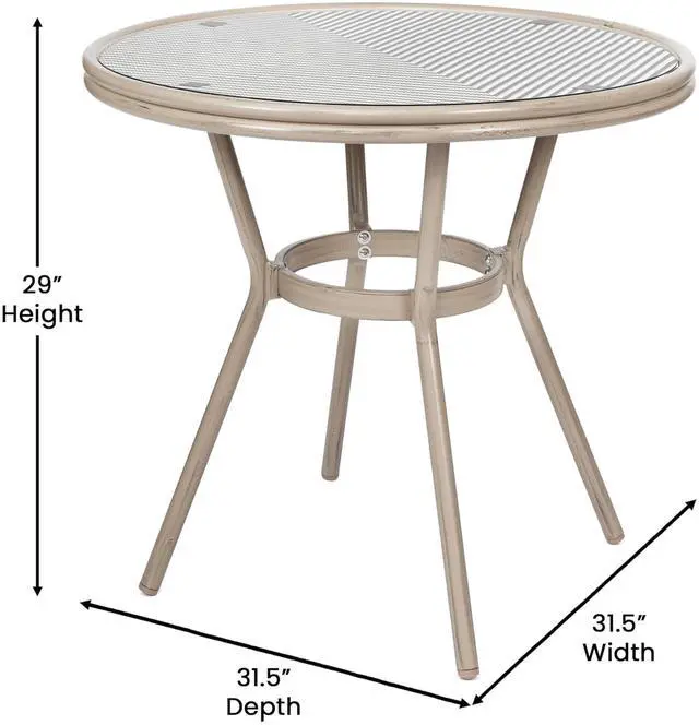 Alt view image 6 of 7 - Flash Furniture Marseille Indoor/Outdoor Commercial Bistro Set - Tempered Glass Top Table - 2 Chairs - Textilene - Lt NAT Bamboo Print Aluminum Frame - Blk/Wht