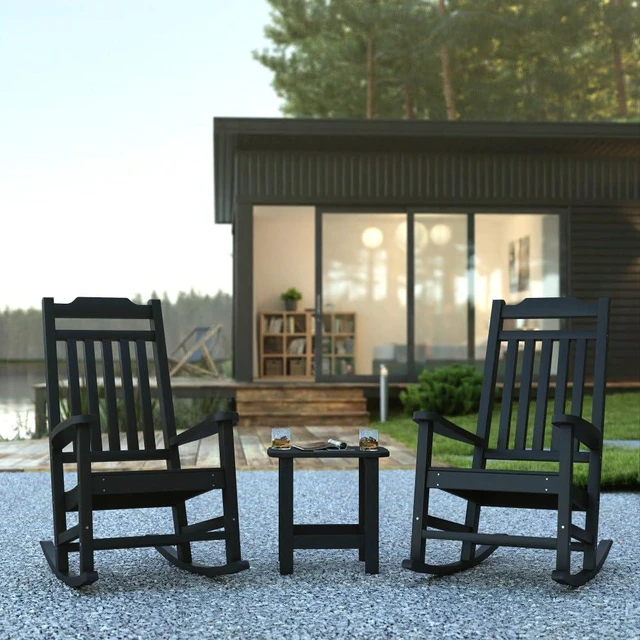 Alt view image 14 of 20 - Set of 2 Winston All-Weather Poly Resin Rocking Chairs with Accent Side Table in Black