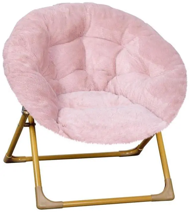 Alt view image 17 of 20 - Gwen 23" Kids Cozy Mini Folding Saucer Chair, Faux Fur Moon Chair for Toddlers and Bedroom, Blush/Soft Gold