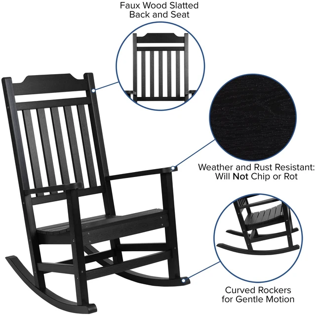 Alt view image 18 of 20 - Set of 2 Winston All-Weather Poly Resin Rocking Chairs with Accent Side Table in Black