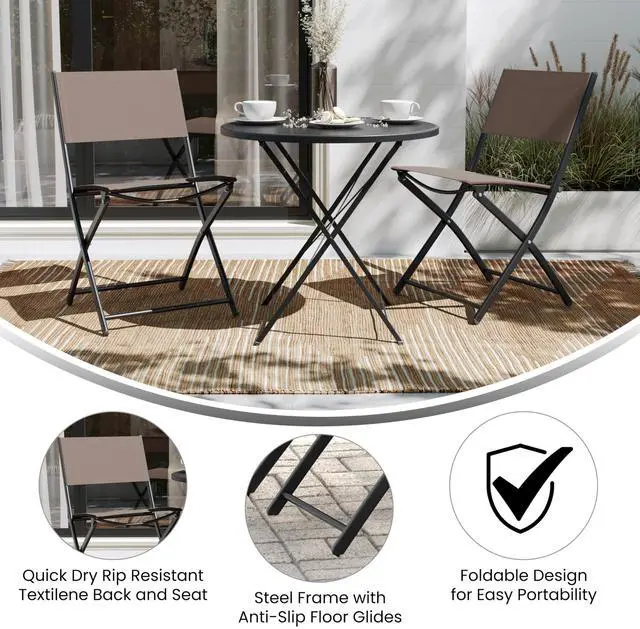 Alt view image 5 of 7 - Flash Furniture Brazos Commercial Indoor-Outdoor Folding Chairs, Flex Comfort Backs/Seats, Metal Frames, Portable Lightweight Foldable Design, Set of 2, Brown/Black