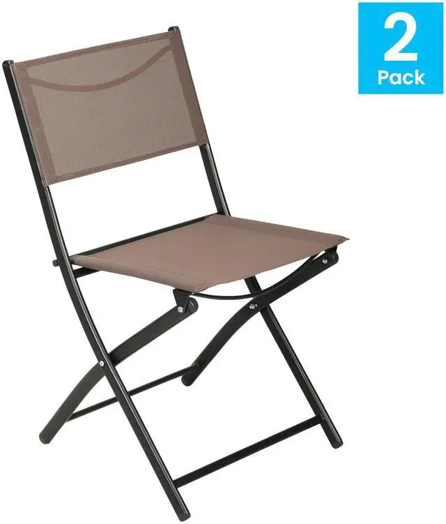 Alt view image 3 of 7 - Flash Furniture Brazos Commercial Indoor-Outdoor Folding Chairs, Flex Comfort Backs/Seats, Metal Frames, Portable Lightweight Foldable Design, Set of 2, Brown/Black