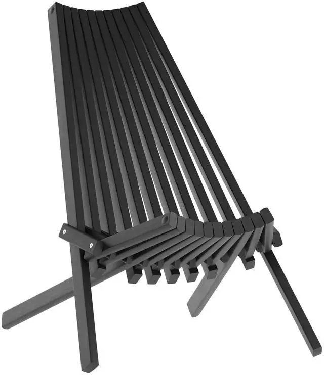 Alt view image 2 of 7 - Flash Furniture Delia Commercial Indoor/Outdoor Wood Folding Chair, Low Profile Lounge for Patio, Porch, or Garden, Versatile Weather-Resistant Acacia Wood, Black