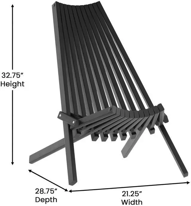 Alt view image 6 of 7 - Flash Furniture Delia Commercial Indoor/Outdoor Wood Folding Chair, Low Profile Lounge for Patio, Porch, or Garden, Versatile Weather-Resistant Acacia Wood, Black