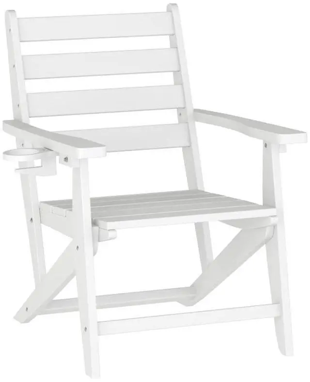 Main image of Flash Furniture Tolleson Adirondack Dining Chair with Cup Holder, Commercial Weather Resistant Recycled HDPE Adirondack Chair, Fold Out Cupholder, White