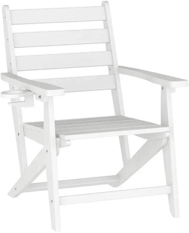 Alt view image 2 of 7 - Flash Furniture Tolleson Adirondack Dining Chair with Cup Holder, Commercial Weather Resistant Recycled HDPE Adirondack Chair, Fold Out Cupholder, White