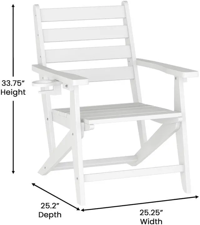 Alt view image 7 of 7 - Flash Furniture Tolleson Adirondack Dining Chair with Cup Holder, Commercial Weather Resistant Recycled HDPE Adirondack Chair, Fold Out Cupholder, White