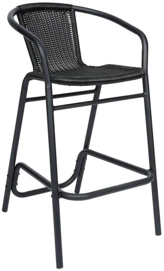 Main image of Flash Furniture Lila Commercial Grade Rattan Indoor-Outdoor Commercial Restaurant Barstool - Rattan Seat and Back - Footrest - Black