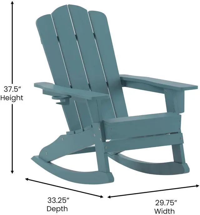 Alt view image 7 of 7 - Flash Furniture Newport Adirondack Rocking Chair with Cup Holder, Weather Resistant Poly Resin Adirondack Rocking Chair, Blue