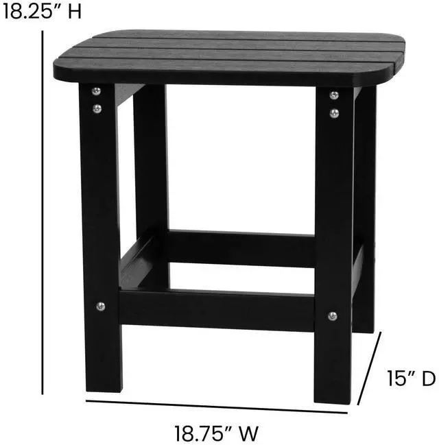 Alt view image 17 of 19 - Set of 2 Black Finn Modern Commercial Grade All-Weather 2-Slat Poly Resin Rocking Adirondack Chairs with Matching Side Table