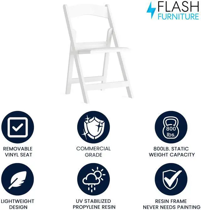 Alt view image 13 of 17 - HERCULES Series 1000 lb. Capacity White Resin Folding Chair with White Vinyl Padded Seat