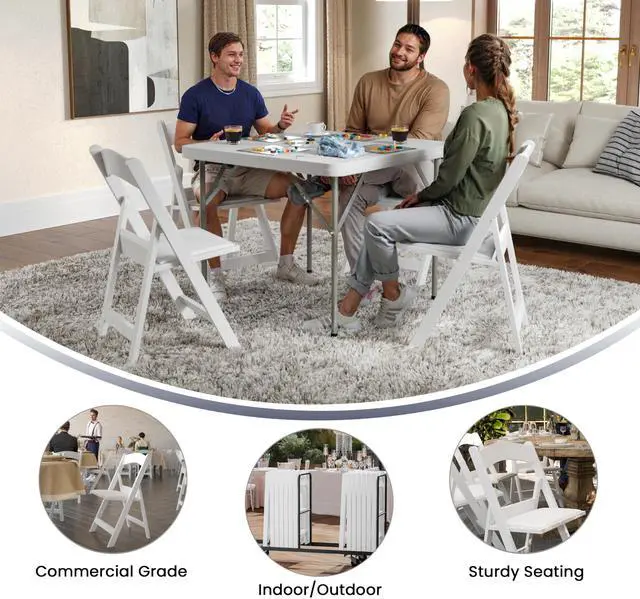 Alt view image 15 of 17 - HERCULES Series 1000 lb. Capacity White Resin Folding Chair with White Vinyl Padded Seat