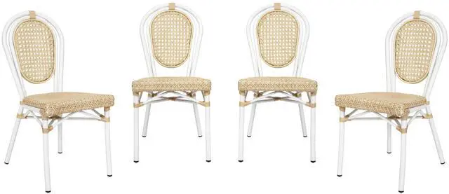 Alt view image 2 of 7 - Flash Furniture Cannes Indoor/Outdoor Commercial Thonet Bistro Stack Chair - Natural PE Cane Rattan Back and Seat - White Metal Frame - Set of 4