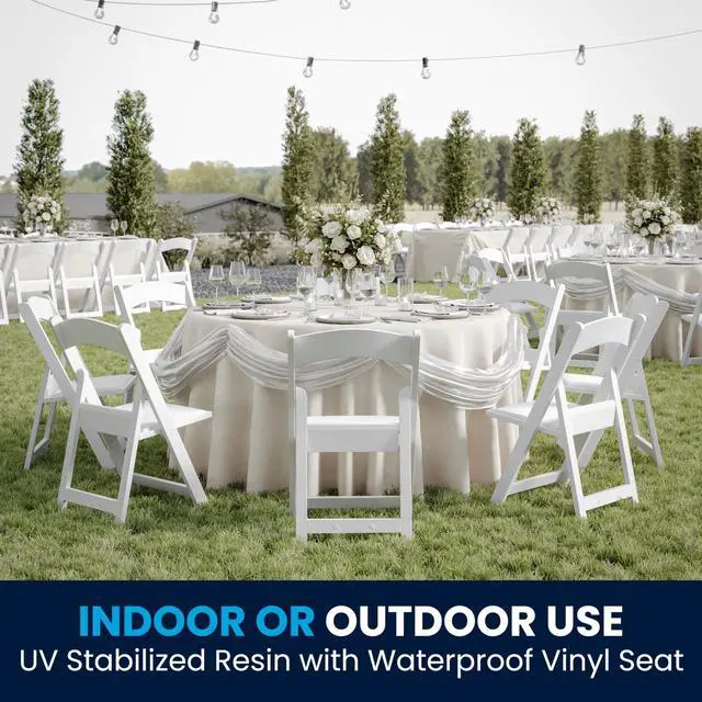 Alt view image 16 of 17 - HERCULES Series 1000 lb. Capacity White Resin Folding Chair with White Vinyl Padded Seat