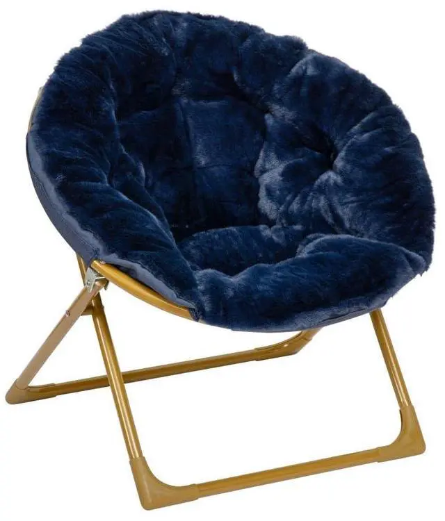 Alt view image 8 of 14 - Flash Furniture Gwen Faux Fur Kids' Folding Saucer Chair Navy (FV-FMC-030-NV-SGD-GG)