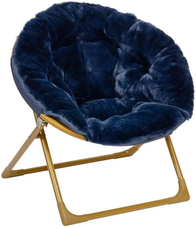 Alt view image 9 of 14 - Flash Furniture Gwen Faux Fur Kids' Folding Saucer Chair Navy (FV-FMC-030-NV-SGD-GG)