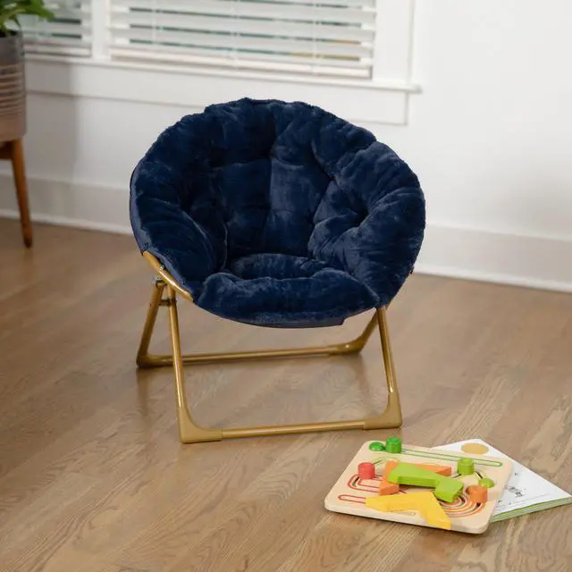 Alt view image 10 of 14 - Flash Furniture Gwen Faux Fur Kids' Folding Saucer Chair Navy (FV-FMC-030-NV-SGD-GG)