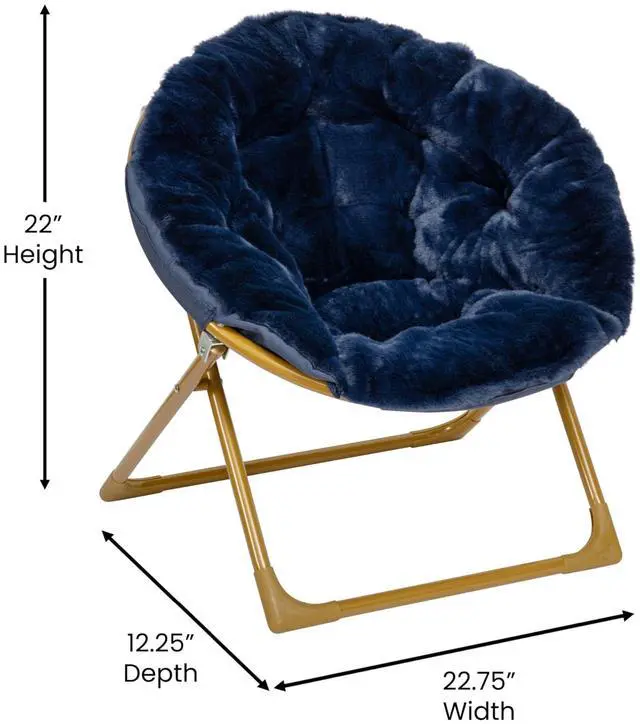 Alt view image 14 of 14 - Flash Furniture Gwen Faux Fur Kids' Folding Saucer Chair Navy (FV-FMC-030-NV-SGD-GG)