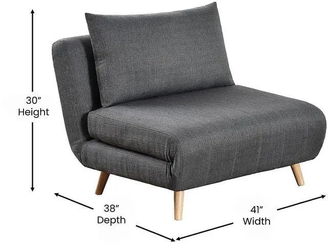 Alt view image 5 of 7 - Flash Furniture Shaw Tri-Fold Convertible Sleeper Chair with Pillow, 3-in-1 Multifunctional Adjustable Sleeper, Channel Stitching, Hideaway Legs, Dark Gray Fabric