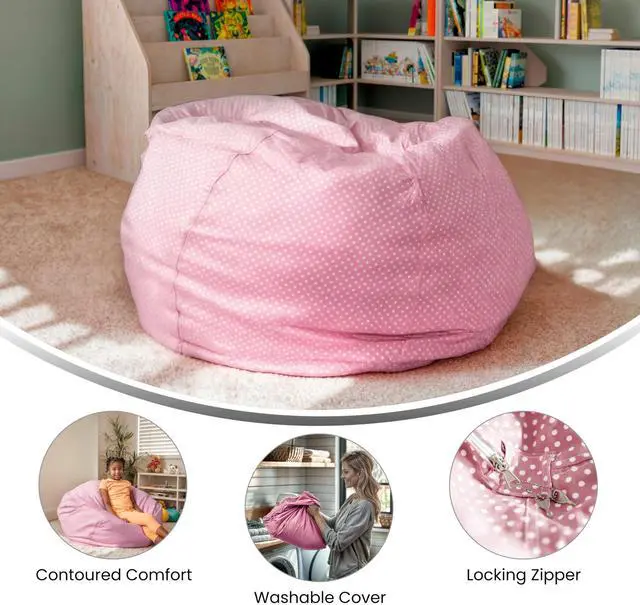 Alt view image 19 of 20 - Oversized Light Pink Dot Bean Bag Chair for Kids and Adults