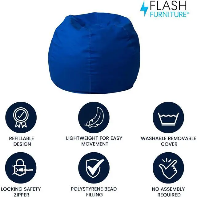 Alt view image 19 of 20 - Small Solid Royal Blue Kids Bean Bag Chair