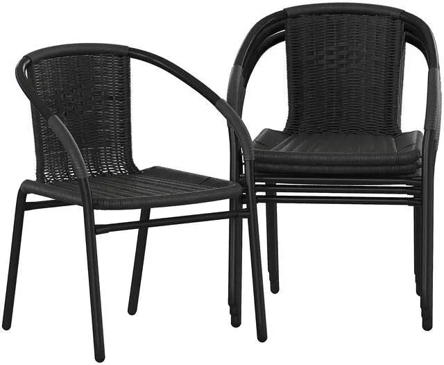 Alt view image 2 of 7 - FLASH FURNITURE 4-TLH-037-BK-GG Lila  Black Rattan Indoor-Outdoor Restaurant