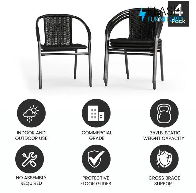 Alt view image 3 of 7 - FLASH FURNITURE 4-TLH-037-BK-GG Lila  Black Rattan Indoor-Outdoor Restaurant