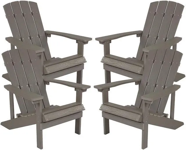 Alt view image 10 of 14 - Flash Furniture Charlestown All-Weather Poly Resin Wood Adirondack Chairs Gray 4/Pack (4JJC14501LTG)