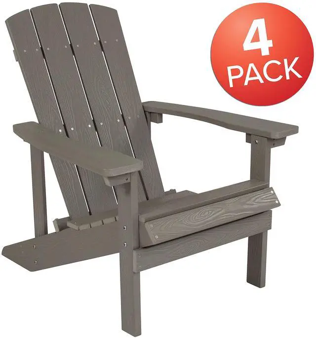 Alt view image 11 of 14 - Flash Furniture Charlestown All-Weather Poly Resin Wood Adirondack Chairs Gray 4/Pack (4JJC14501LTG)