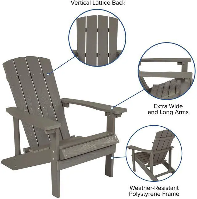 Alt view image 12 of 14 - Flash Furniture Charlestown All-Weather Poly Resin Wood Adirondack Chairs Gray 4/Pack (4JJC14501LTG)